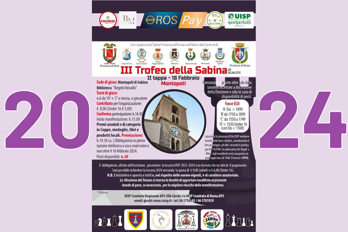 3° Trofeo della Sabina di Scacchi - Montopoli 18 Febbraio 2024
