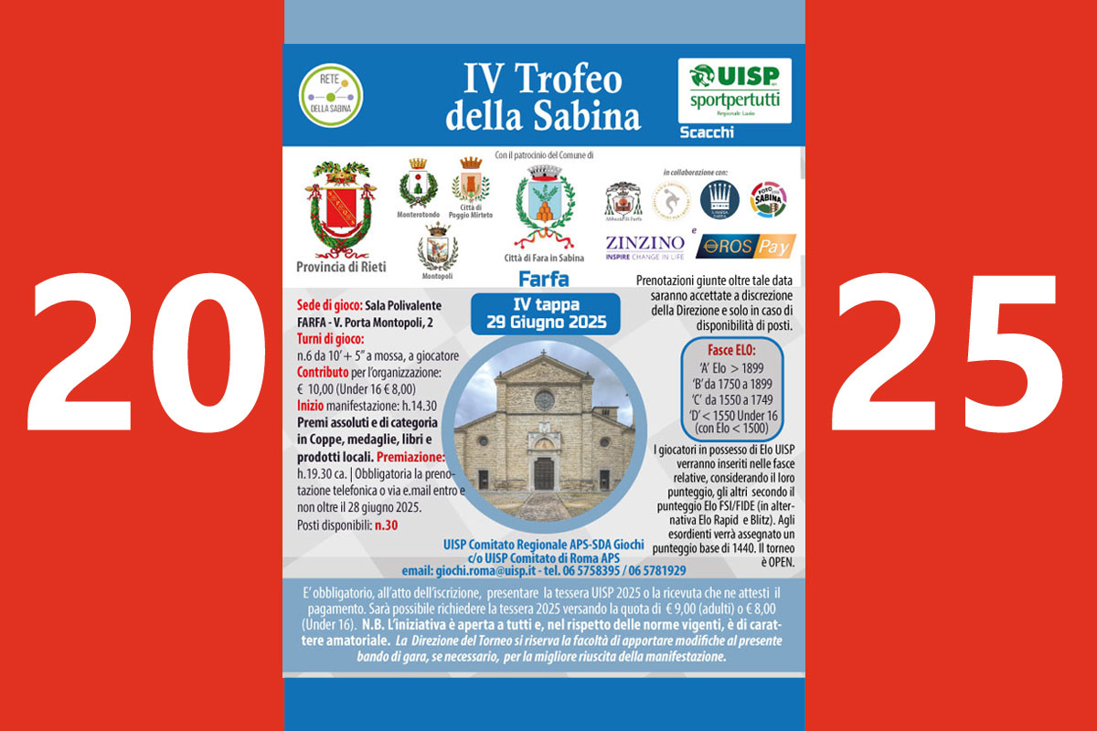 4° Trofeo della Sabina di Scacchi - Farfa 29 Giugno 2025