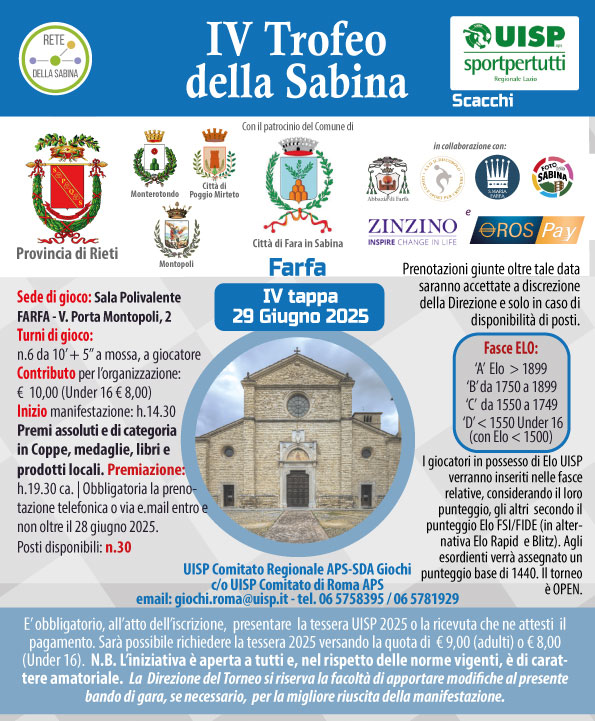 IV Tappa del IV Trofeo della Sabina di Scacchi a Farfa il 29 Giugno 2025
