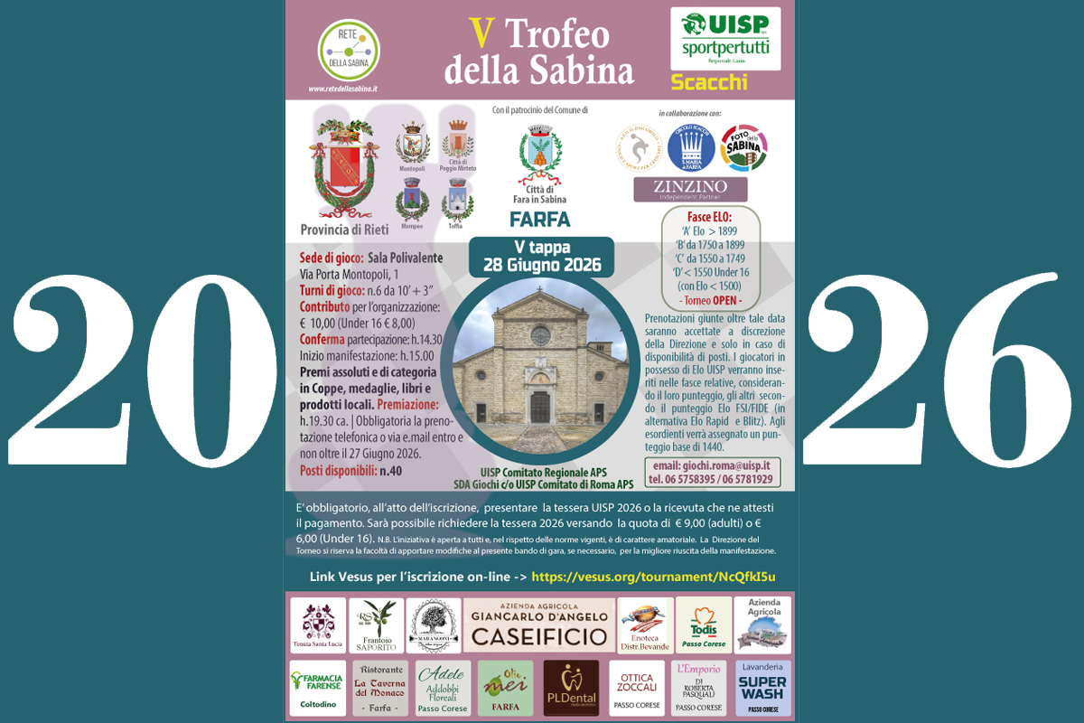 V Trofeo della Sabina di Scacchi - Farfa 28 giugno 2026